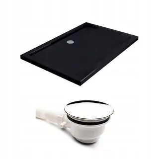 Obdĺžniková vaňa 90 × 80 ST03E black čierny sifón 5cm slim